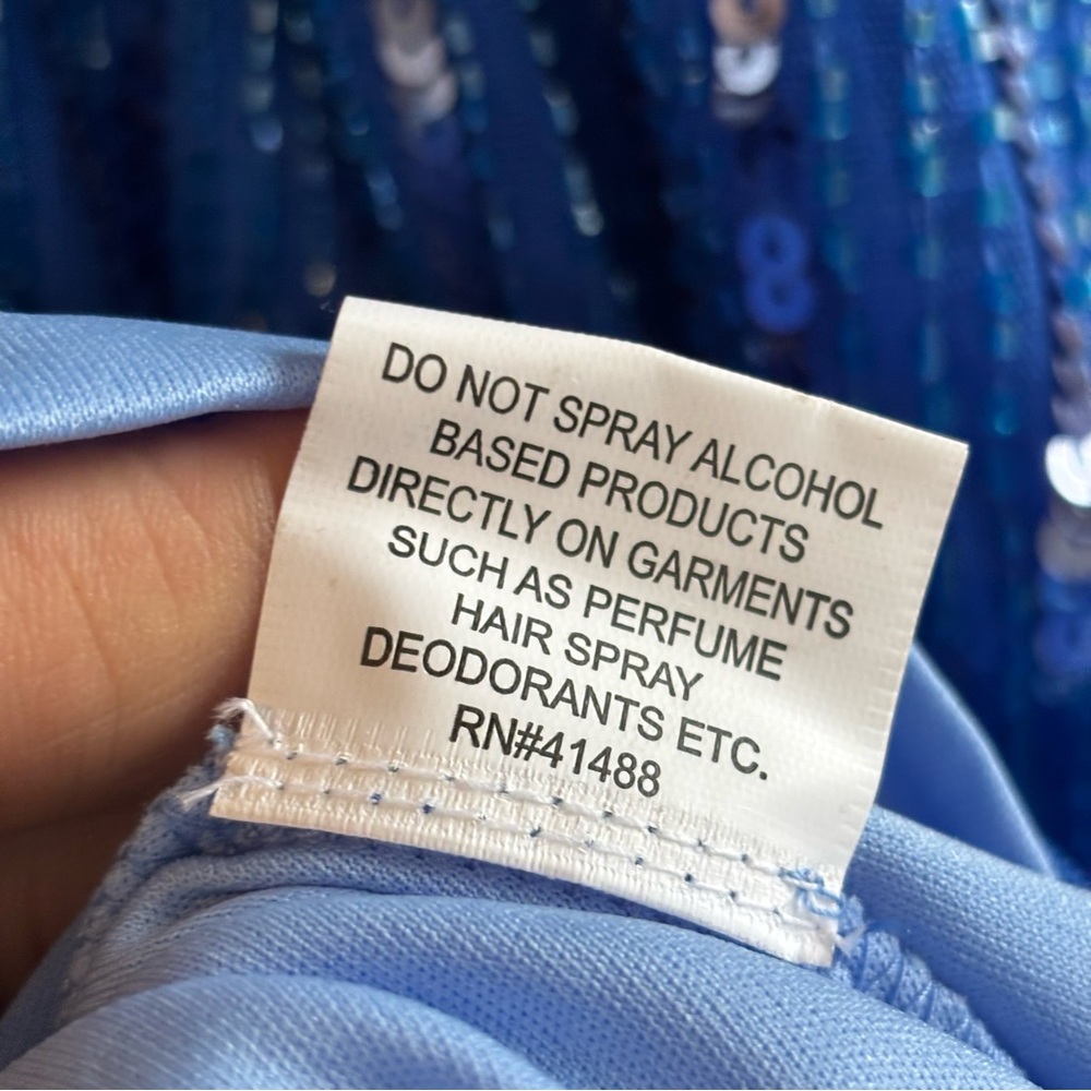 Mac Duggal Light Blue Sequin Tea-Length V-Neck Long Sleeve Formal Dress 22 *NOTE - Picture 8 of 16